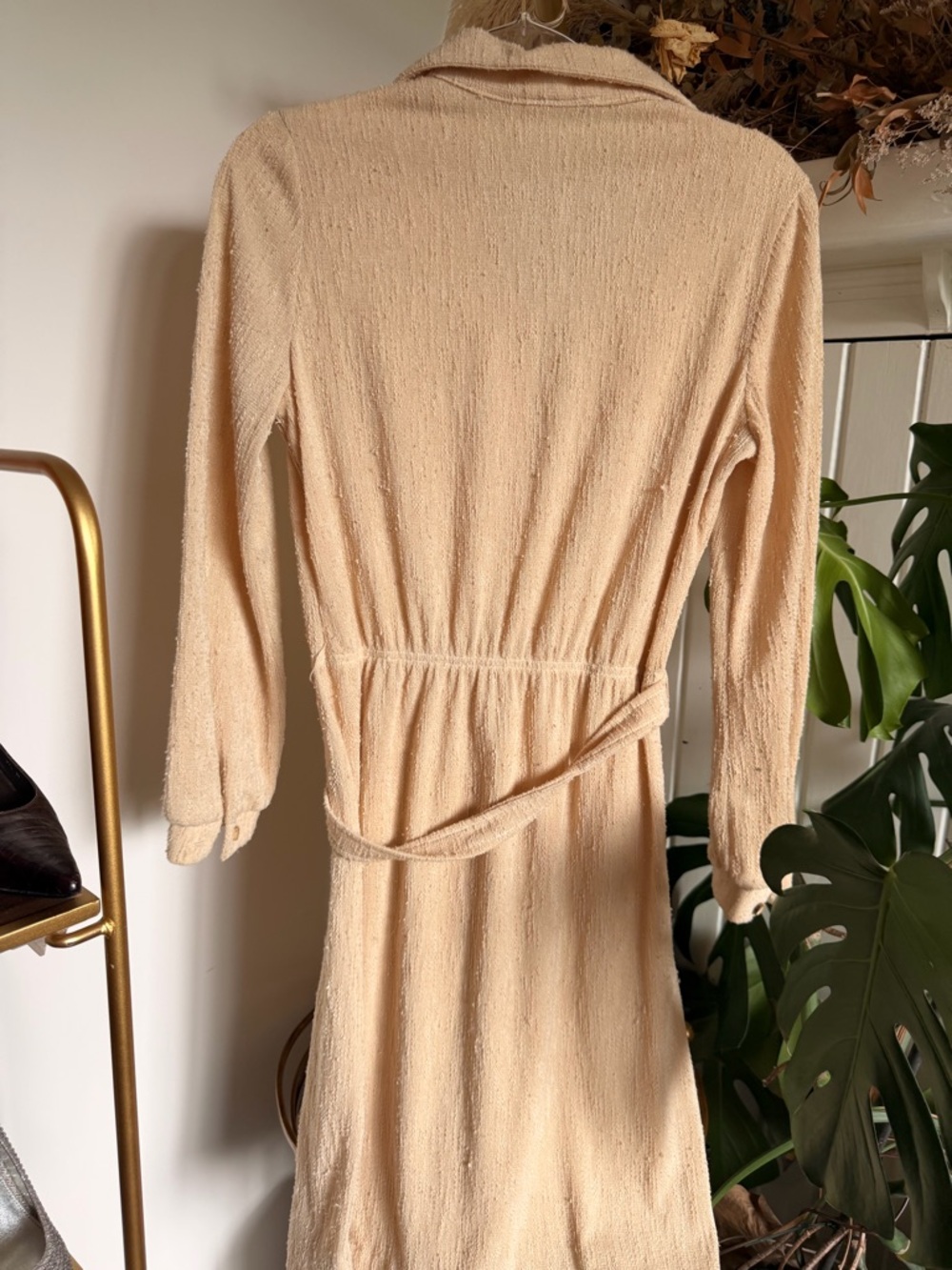 Vintage Lanvin Beige Cream Long-Sleeve Dress with Tie Waist - Picture 2 of 6